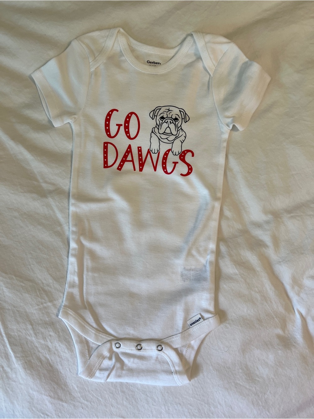 UGA - Gerber White Bodysuit with Red 'Go Dawgs' Dog Graphic
